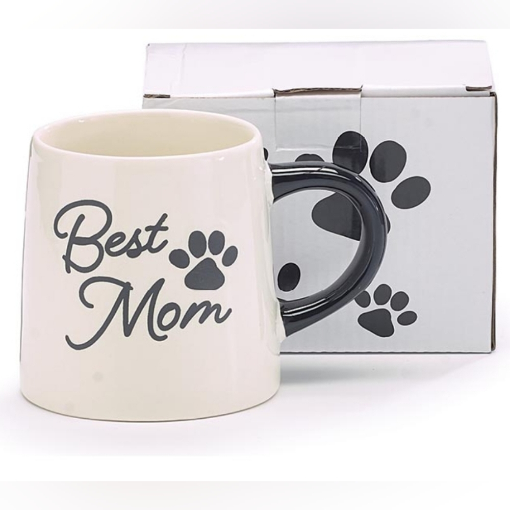 BURTON+BURTON Best Mom Paw Print Coffee Tea Soup Mug 18oz White Black